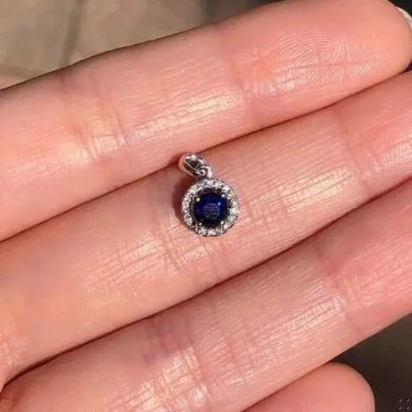Ceylon Blue Sapphire Pendant in Solid 14K White Gold with Natural Diamond Halo - Picture 3 of 5